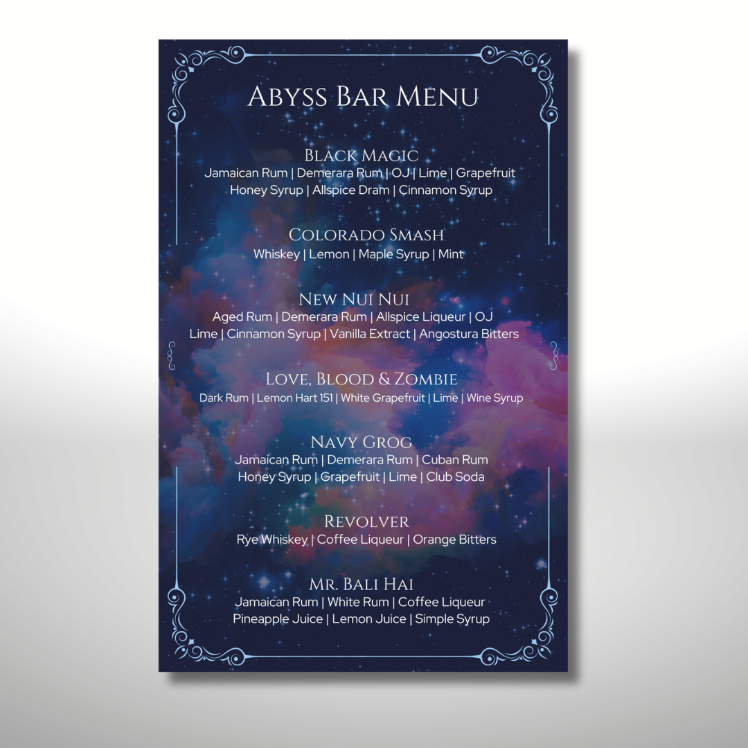 The Abyss Bar Menu - Add On to Aether Crossed!